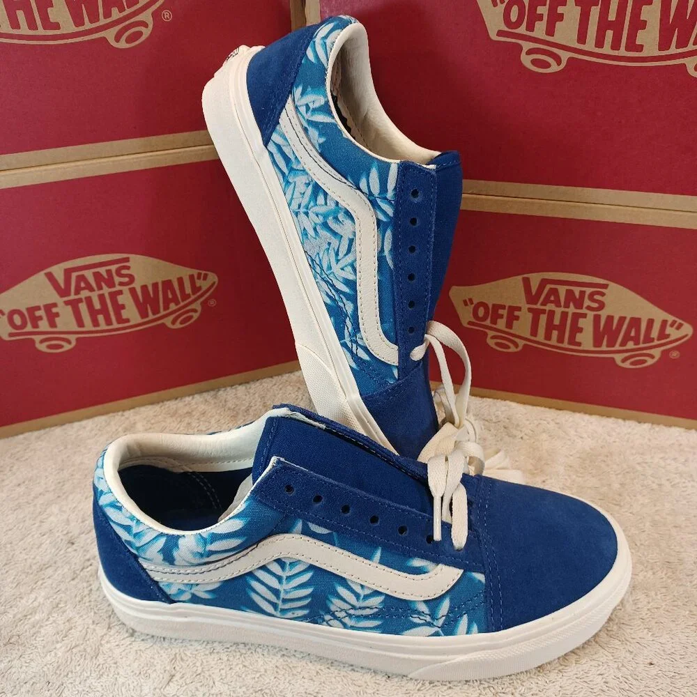 Vans Men's 4.5/Women's 6 Old Skool Solar Floral Blue and White VNOA4U3BWV8